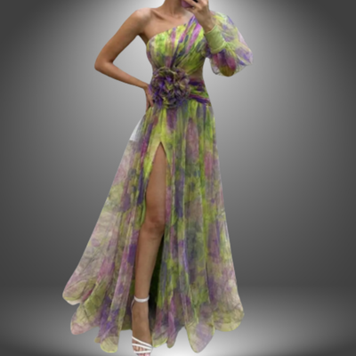 Maria | Vibrant One-Shoulder blomstret maxikjole
