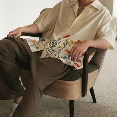 Ludvig | Blomstret Broderet Skjorte med Knapper