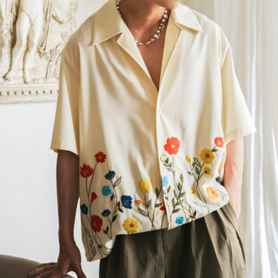 Ludvig | Blomstret Broderet Skjorte med Knapper