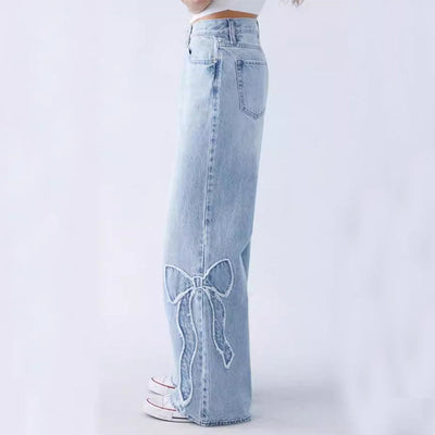 Diana | Vide Jeans med Broderede Sløjfer
