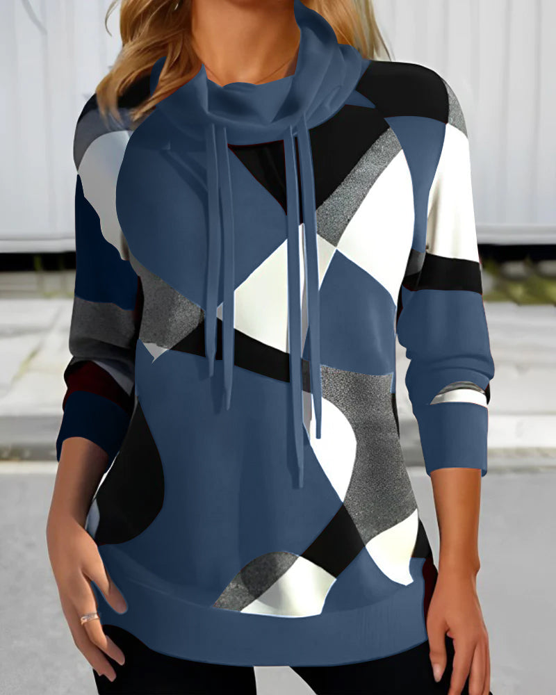 Peggy | Stilfuld Pullover med Geometrisk Print og Cowl Neck