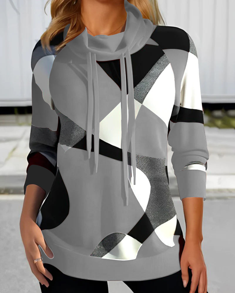 Peggy | Stilfuld Pullover med Geometrisk Print og Cowl Neck