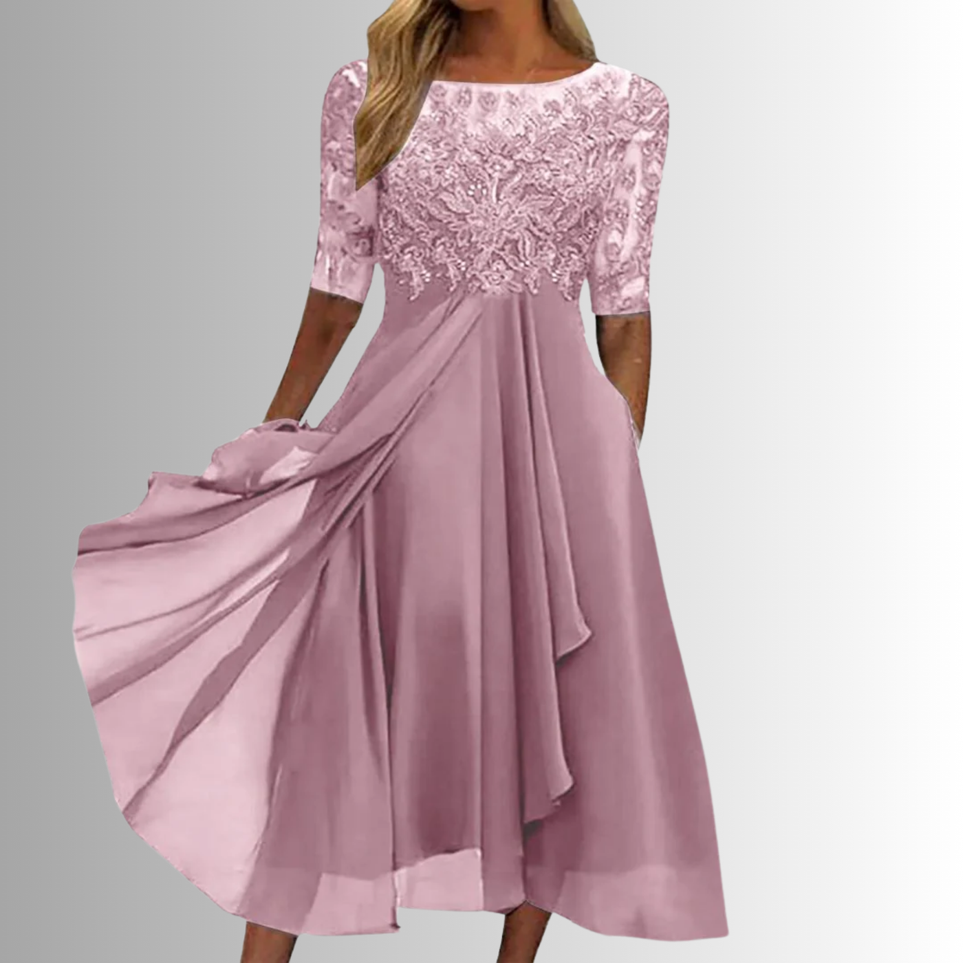Rhonda | Blondebroderet Chiffon Midi Kjole