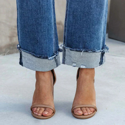 Hanna | Højtaljede cropped jeans med brede ben