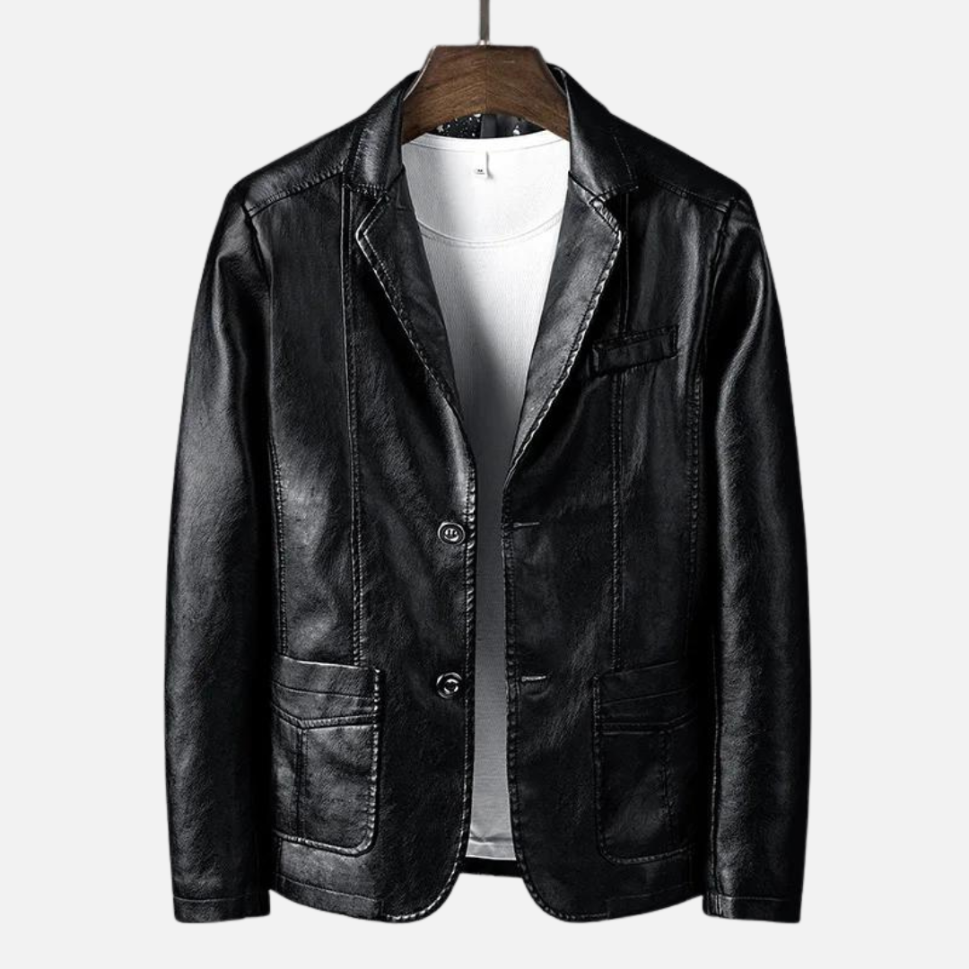 Jane | Stilfuld Sort Læder Blazer