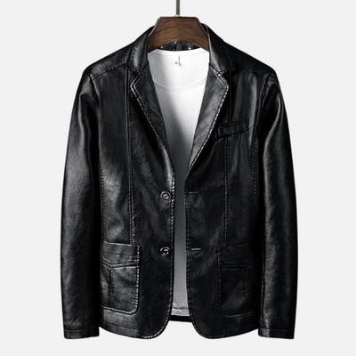 Jane | Stilfuld Sort Læder Blazer