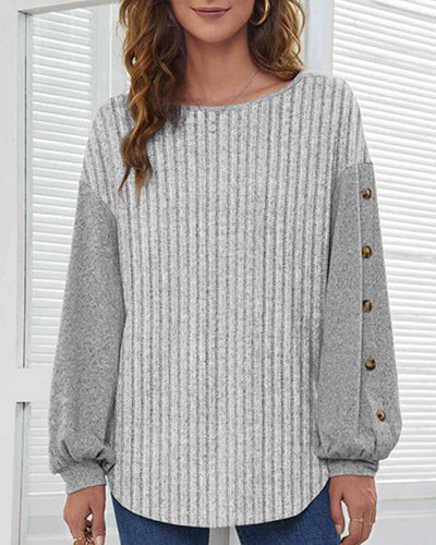 Heidi | Stribet Sweater med Knapdetaljer