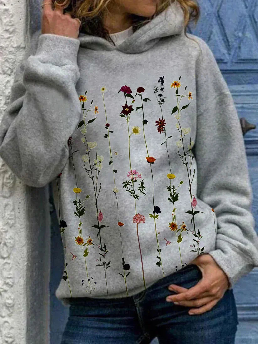 Dorthe | Cozy Hoodie med Livlig Blomsterprint