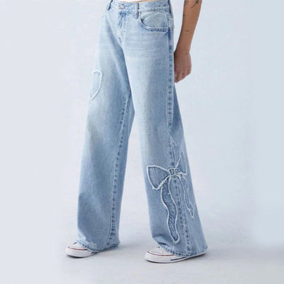 Diana | Vide Jeans med Broderede Sløjfer
