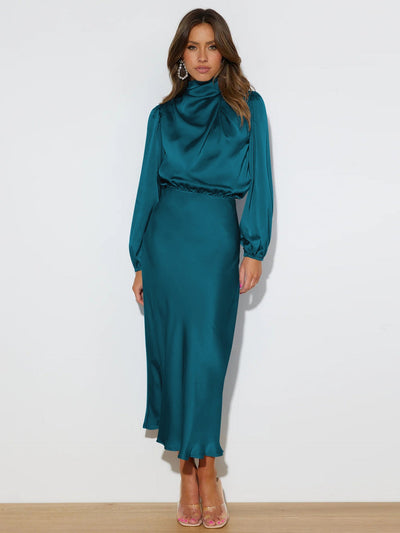 Isabella | Sofistikeret Satin Midi Kjole