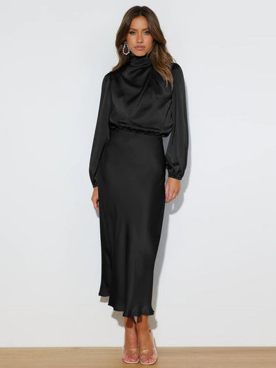 Isabella | Sofistikeret Satin Midi Kjole
