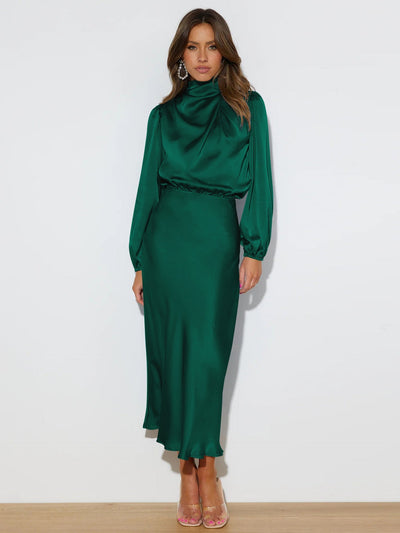 Isabella | Sofistikeret Satin Midi Kjole