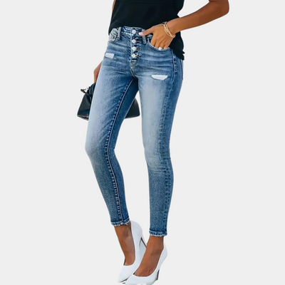 Helga | Stilfulde Skinny Bukser med Knapper
