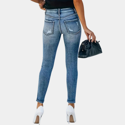 Helga | Stilfulde Skinny Bukser med Knapper