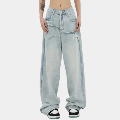 Serina | Stilfulde Distressed Jeans med Brede Ben