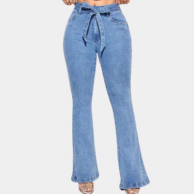 Susie | Stilfulde Flossede Jeans med Bindebånd Foran