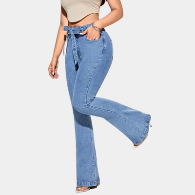 Susie | Stilfulde Flossede Jeans med Bindebånd Foran