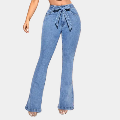 Susie | Stilfulde Flossede Jeans med Bindebånd Foran