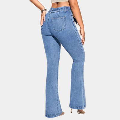Susie | Stilfulde Flossede Jeans med Bindebånd Foran