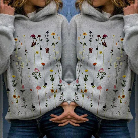 Dorthe | Cozy Hoodie med Livlig Blomsterprint