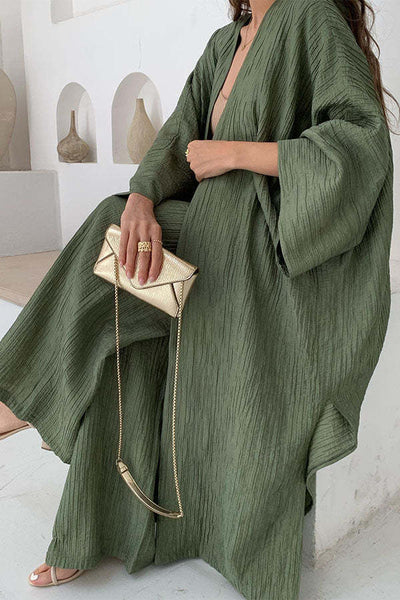 Grynet | Elegant Plisseret Kimono Sæt