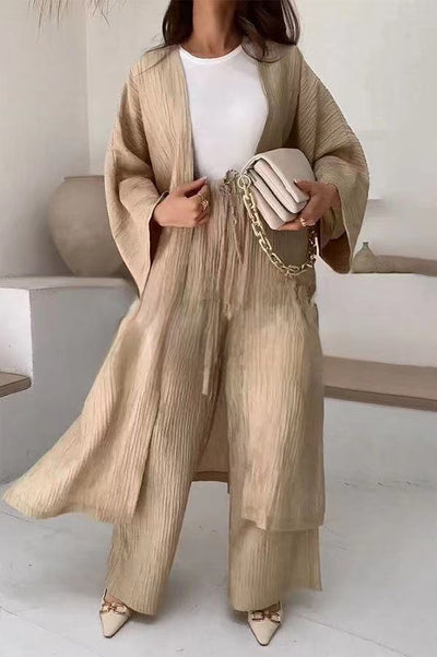 Grynet | Elegant Plisseret Kimono Sæt