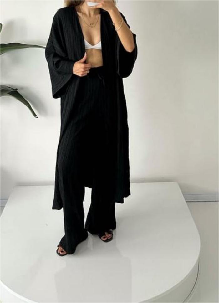 Grynet | Elegant Plisseret Kimono Sæt