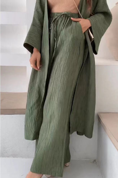 Grynet | Elegant Plisseret Kimono Sæt