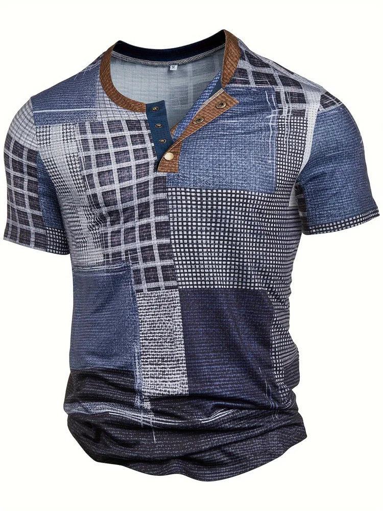 Frank | Stilfuld Patchwork Print Henley Skjorte