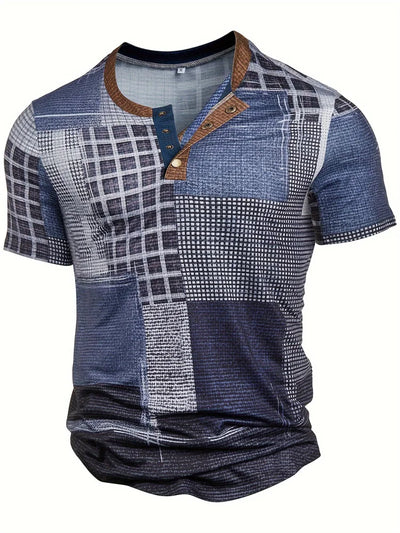 Frank | Stilfuld Patchwork Print Henley Skjorte