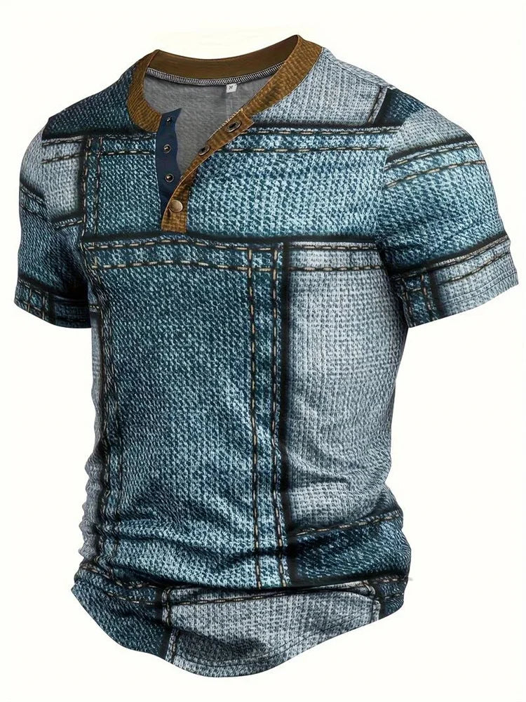 Frank | Stilfuld Patchwork Print Henley Skjorte