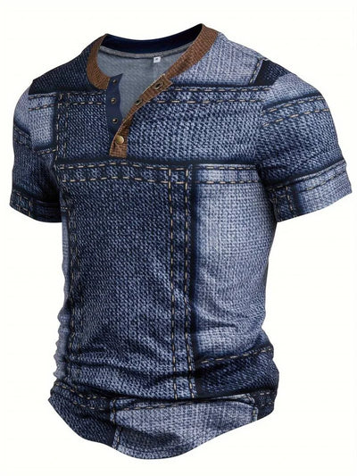 Frank | Stilfuld Patchwork Print Henley Skjorte
