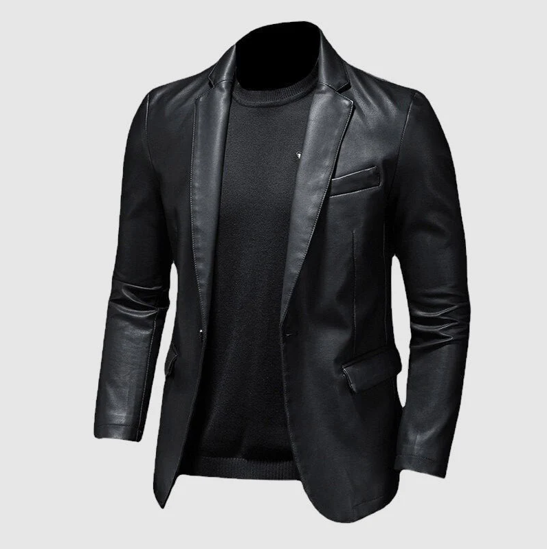 Conrad | Stilfuld Sort Faux Læder Blazer