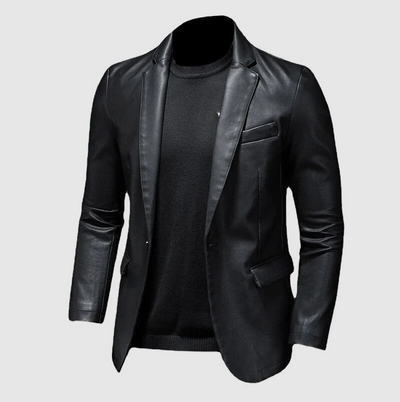Conrad | Stilfuld Sort Faux Læder Blazer