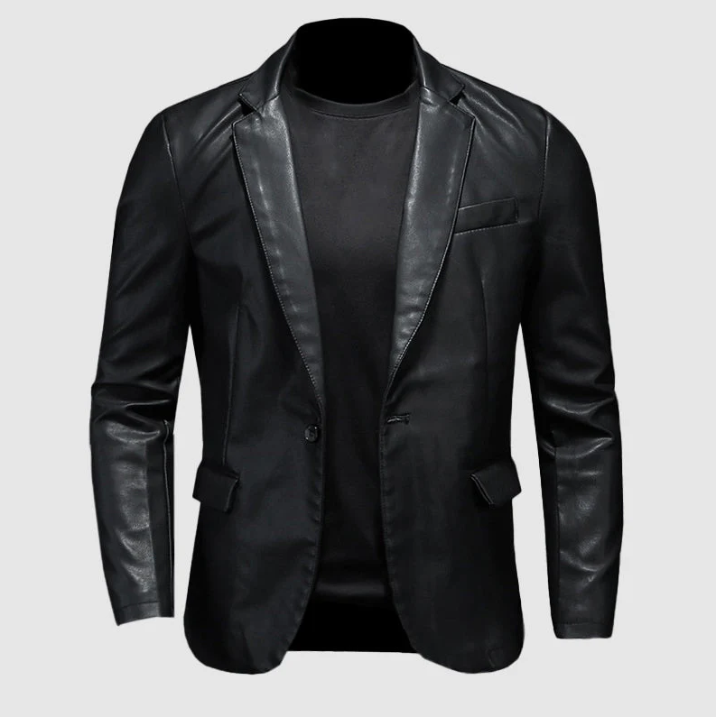 Conrad | Stilfuld Sort Faux Læder Blazer