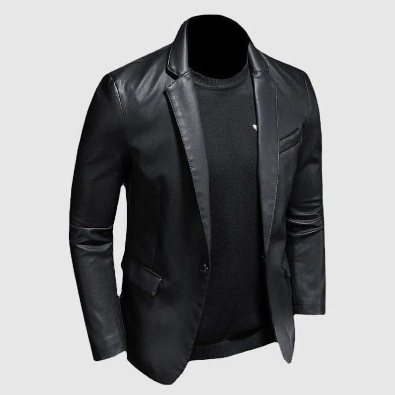 Conrad | Stilfuld Sort Faux Læder Blazer