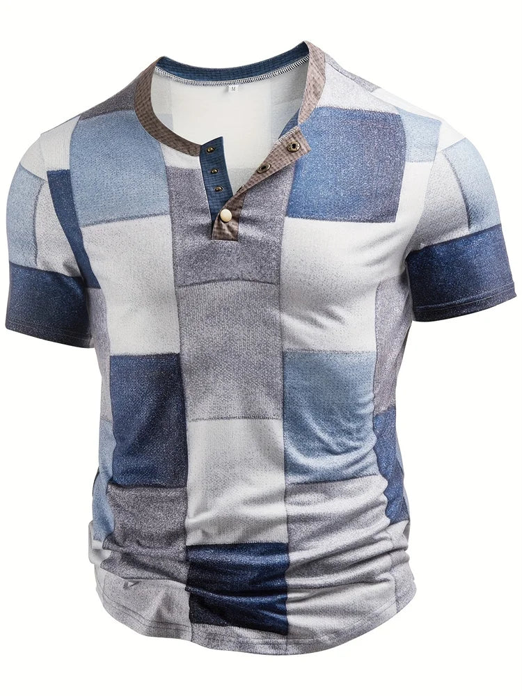Frank | Stilfuld Patchwork Print Henley Skjorte