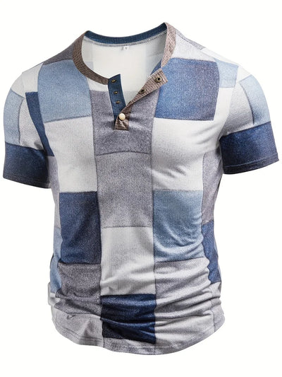 Frank | Stilfuld Patchwork Print Henley Skjorte