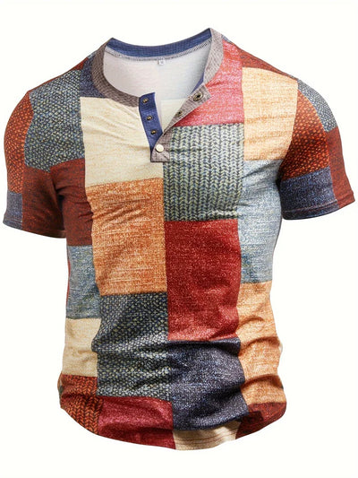Frank | Stilfuld Patchwork Print Henley Skjorte