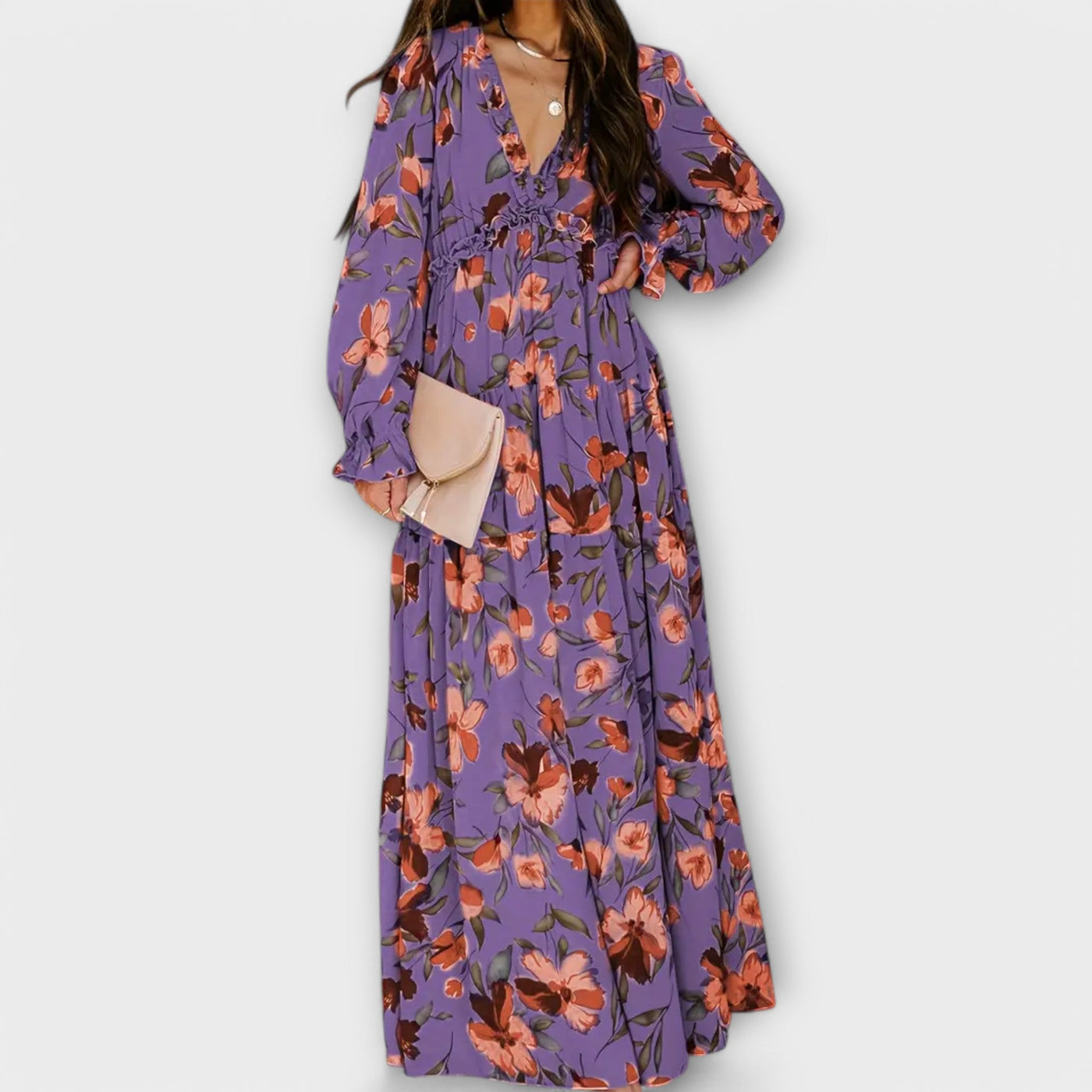 Elle | Blomster V-Hals Maxi Kjole