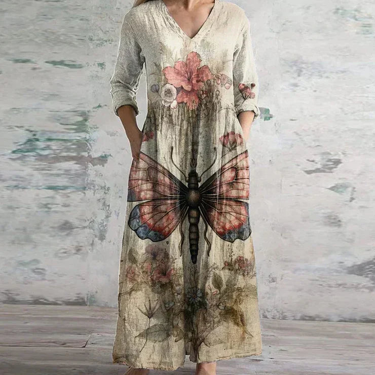 Kirsten | Blomster V-Hals Maxi Kjole