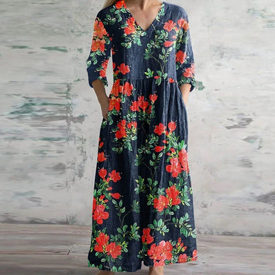 Kirsten | Blomster V-Hals Maxi Kjole