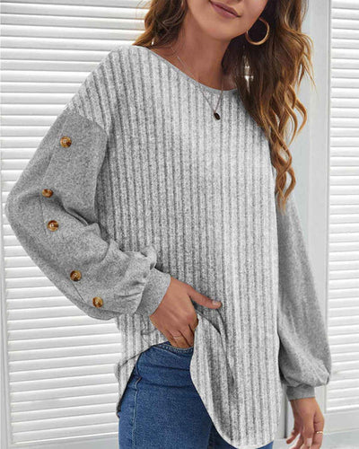 Heidi | Stribet Sweater med Knapdetaljer