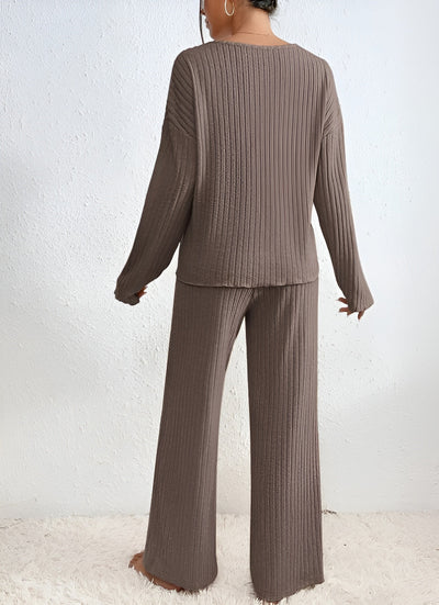 Wilma™ | Ribbet V-hals sweater sæt