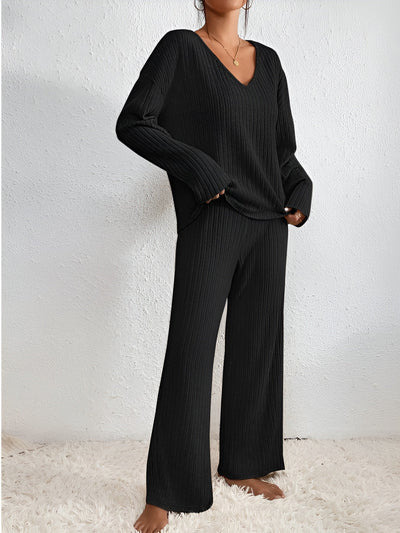Wilma™ | Ribbet V-hals sweater sæt