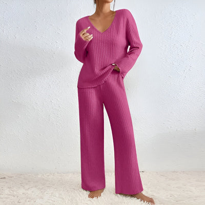Wilma™ | Ribbet V-hals sweater sæt