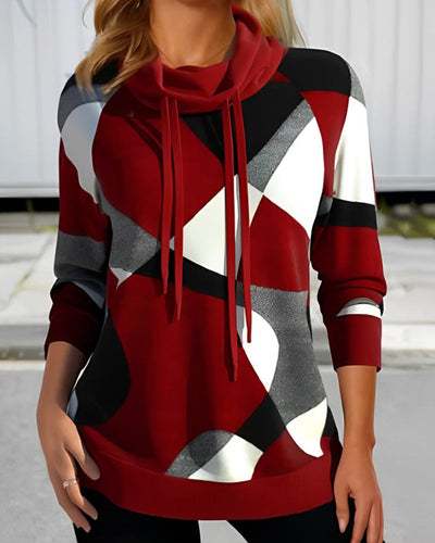 Peggy | Stilfuld Pullover med Geometrisk Print og Cowl Neck