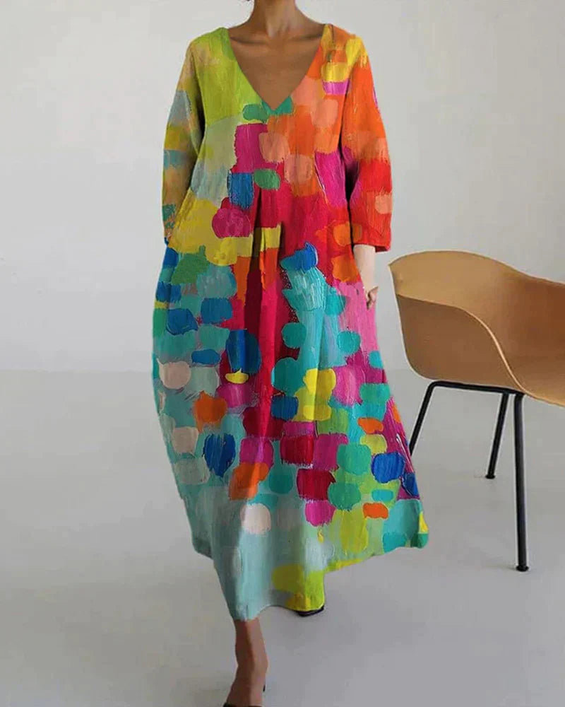 Hilda | Stilfuld Farverig Kjole med Abstrakt Print