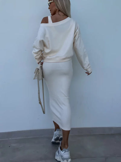 Dupont | Stilfuldt Off-Shoulder Crop Top og Midi Nederdel Sæt