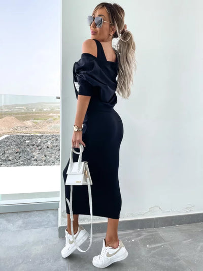 Dupont | Stilfuldt Off-Shoulder Crop Top og Midi Nederdel Sæt
